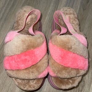 🌸 UGG Fluff Yeah Shearling Platform Sandals – Pink/Tan 🌸